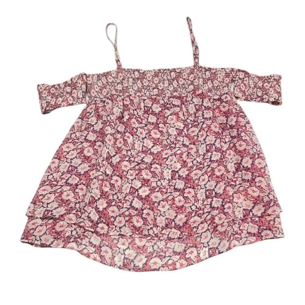 Rebecca Minkoff Pia Cold Shoulder Top Floral Flowy Feminine Smocked Shirt Size S